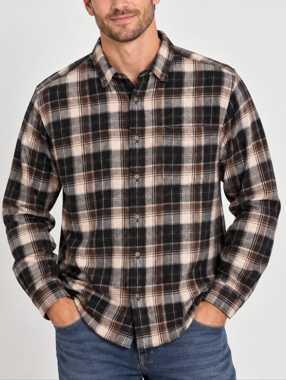 Eddie Bauer Men's Heavyweight Plaid Flannel Button-Up Shirt XL